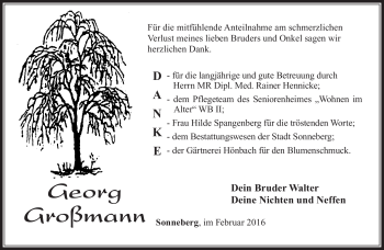 Traueranzeige von Georg Großmann von Südthüringer Presse