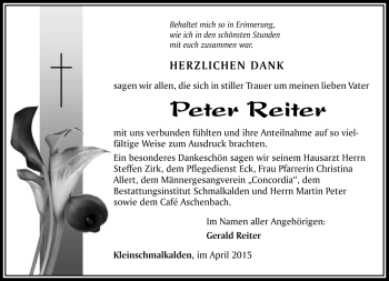 Traueranzeige von Peter Reiter von Südthüringer Presse