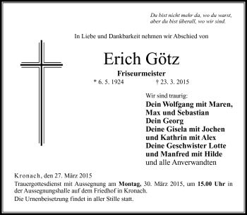 Traueranzeige von Erich Götz von Neue Presse Coburg