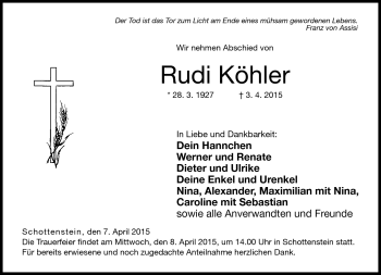 Traueranzeige von Rudi Köhler von Neue Presse Coburg