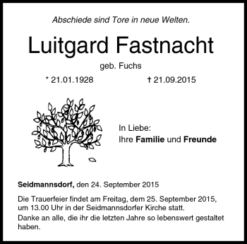 Traueranzeige von Luitgard Fastnacht von Neue Presse Coburg