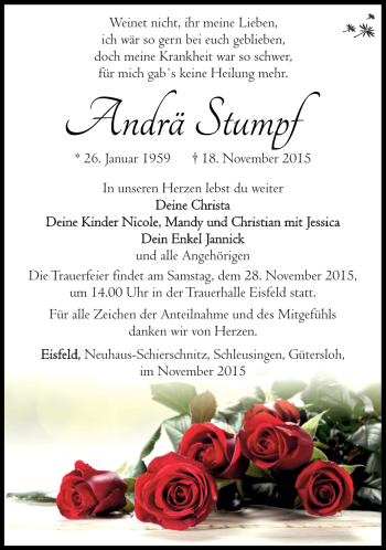 Traueranzeige von Andrä Stumpf von Südthüringer Presse