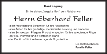 Traueranzeige von Eberhard Feller von Frankenpost