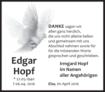 Traueranzeige von Edgar Hopf von Neue Presse Coburg