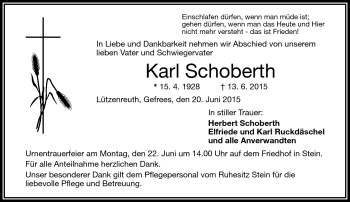 Traueranzeige von Karl Schoberth von Frankenpost