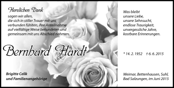 Traueranzeige von Bernhard Hard von Südthüringer Presse