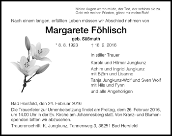 Traueranzeige von Margarete Föhlisch von Neue Presse Coburg