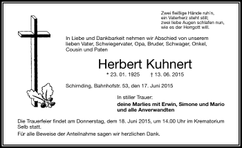 Traueranzeige von Herbert Kuhnert von Frankenpost
