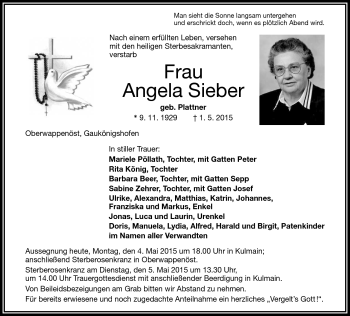 Traueranzeige von Angela Sieber von Frankenpost
