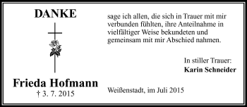 Traueranzeige von Frieda Hofmann von Frankenpost