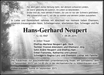 Traueranzeige von Hans-Gerhard Neupert von Südthüringer Presse