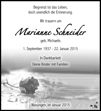Traueranzeige von Marianne Schneider von Südthüringer Presse