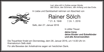 Traueranzeige von Rainer Sölch von Frankenpost