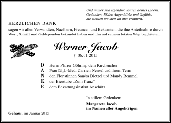 Traueranzeige von Werner Jacob von Südthüringer Presse