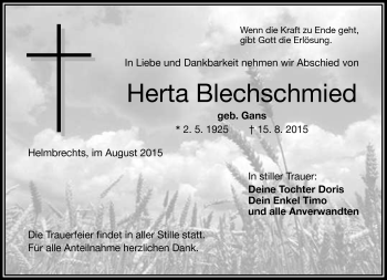 Traueranzeige von Herta Blechschmied von Frankenpost