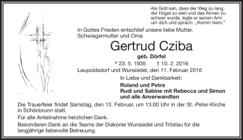 Traueranzeige von Gertrud Cziba von Frankenpost