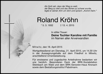 Traueranzeige von Roland Kröhn von Neue Presse Coburg