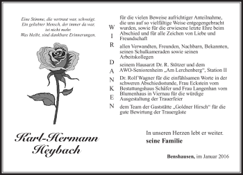 Traueranzeige von Karl-Hermann Heybach von Südthüringer Presse