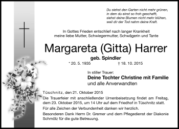 Traueranzeige von Margareta Harrer von Neue Presse Coburg