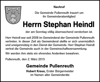 Traueranzeige von Stephan Heindl von Frankenpost