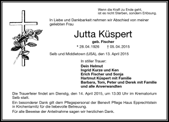 Traueranzeige von Jutta Küspert von Frankenpost