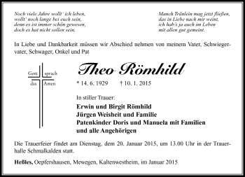 Traueranzeige von Theo Römhild von Südthüringer Presse