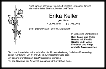 Traueranzeige von Erika Keller von Frankenpost