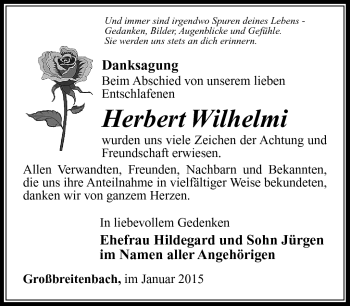 Traueranzeige von Herbert Wilhelmi von Südthüringer Presse