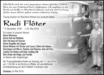 Traueranzeige von Rudolf Flöter von Südthüringer Presse