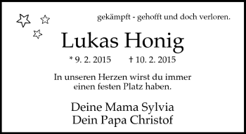 Traueranzeige von Lukas Honig von Frankenpost