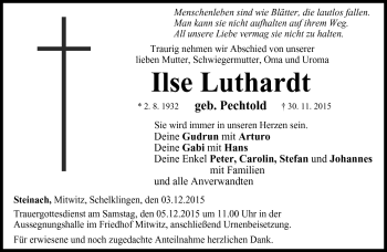 Traueranzeige von Ilse Luthardt von Neue Presse Coburg