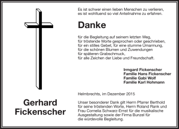 Traueranzeige von Gerhard Fickenscher von Frankenpost