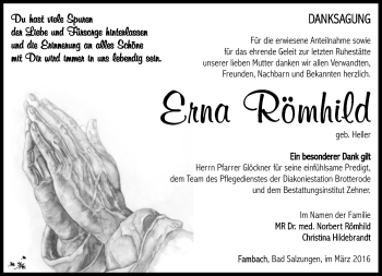 Traueranzeige von Erna Römhild von Südthüringer Presse
