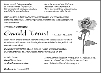 Traueranzeige von Ewald Traut von Südthüringer Presse
