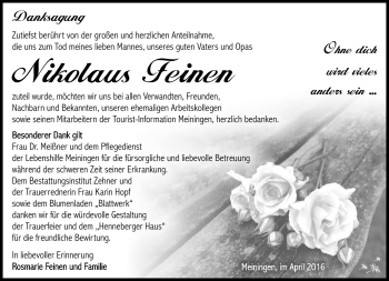 Traueranzeige von Nikolaus Feinen von Südthüringer Presse