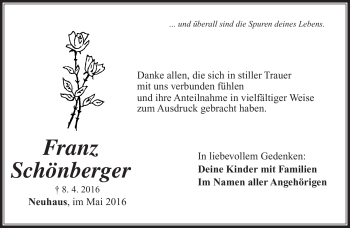 Traueranzeige von Franz Schönberger von Südthüringer Presse
