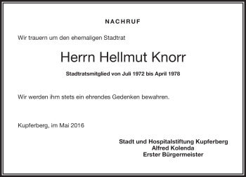 Traueranzeige von Hellmut Knorr von Frankenpost