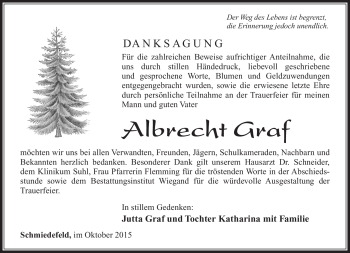Traueranzeige von Albrecht Graf von Südthüringer Presse