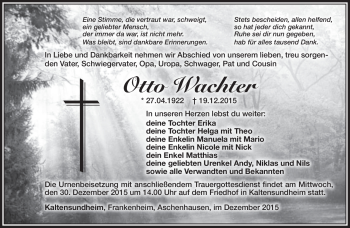 Traueranzeige von Otto Wachter von Südthüringer Presse