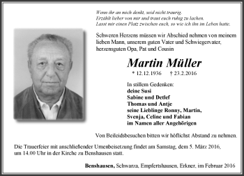 Traueranzeige von Martin Müller von Südthüringer Presse