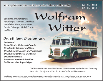 Traueranzeige von Wolfram Witter von Südthüringer Presse