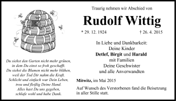 Traueranzeige von Rudolf Wittig von Neue Presse Coburg