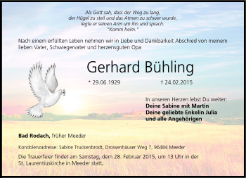 Traueranzeige von Gerhard Bühling von Neue Presse Coburg