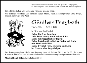 Traueranzeige von Günther Freyboth von Südthüringer Presse