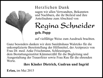 Traueranzeige von Regina Schneider von Südthüringer Presse