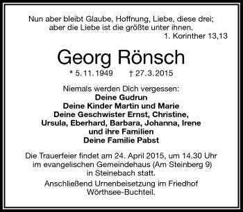 Traueranzeige von Georg Rönsch von Frankenpost