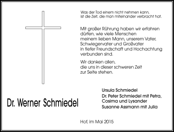 Traueranzeige von Werner Schmiedel von Frankenpost