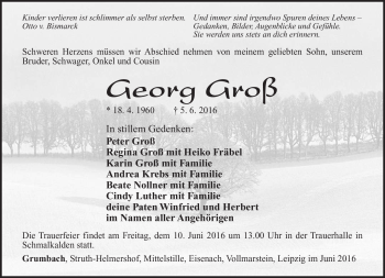 Traueranzeige von Georg Groß von Südthüringer Presse