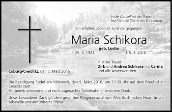Traueranzeige von Maria Schikora von Neue Presse Coburg
