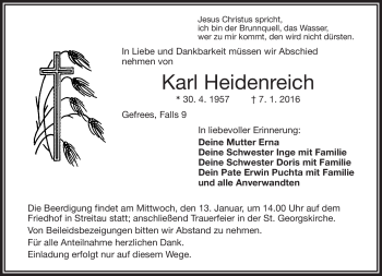 Traueranzeige von Karl Heidenreich von Frankenpost